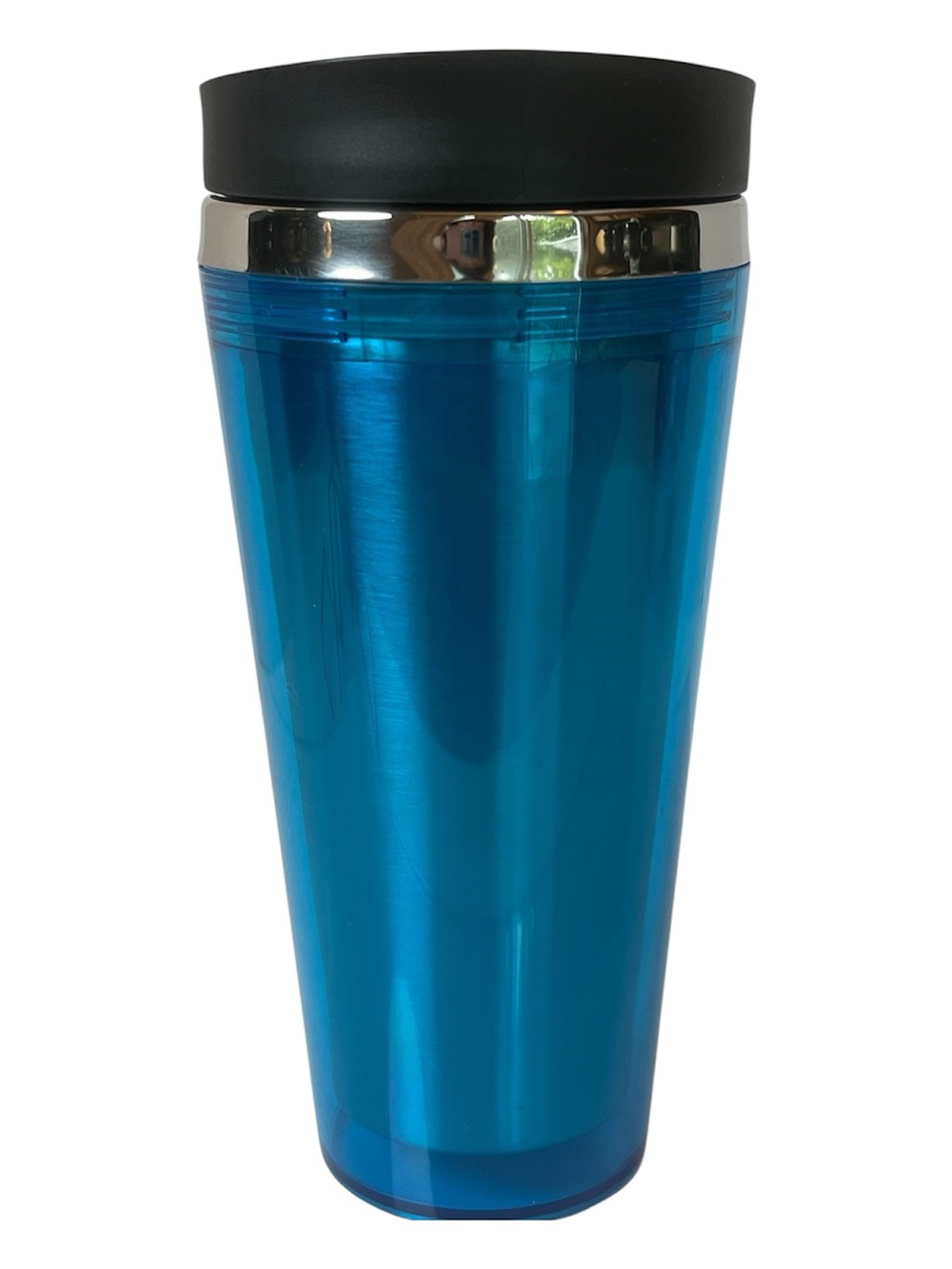 Sleek 16 oz Blue Stainless Steel Travel Tumbler with Black Lid. NWOT